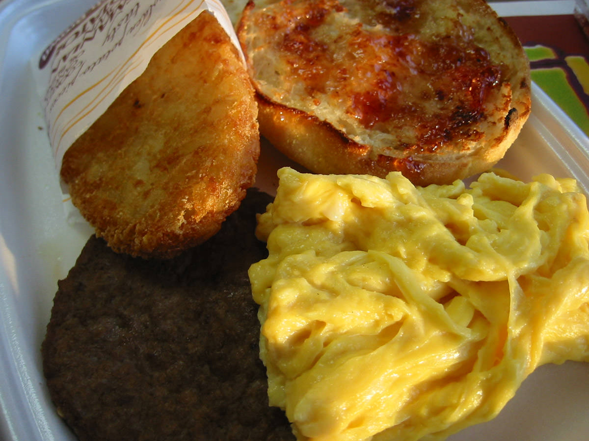 See the four textures of the McDonald's Big Breakfast, September 2005