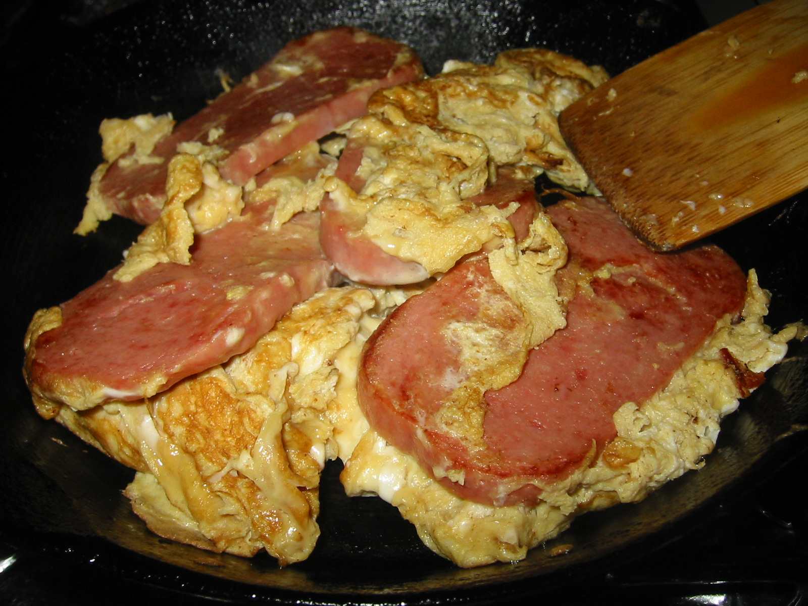 Fried SPAM and egg