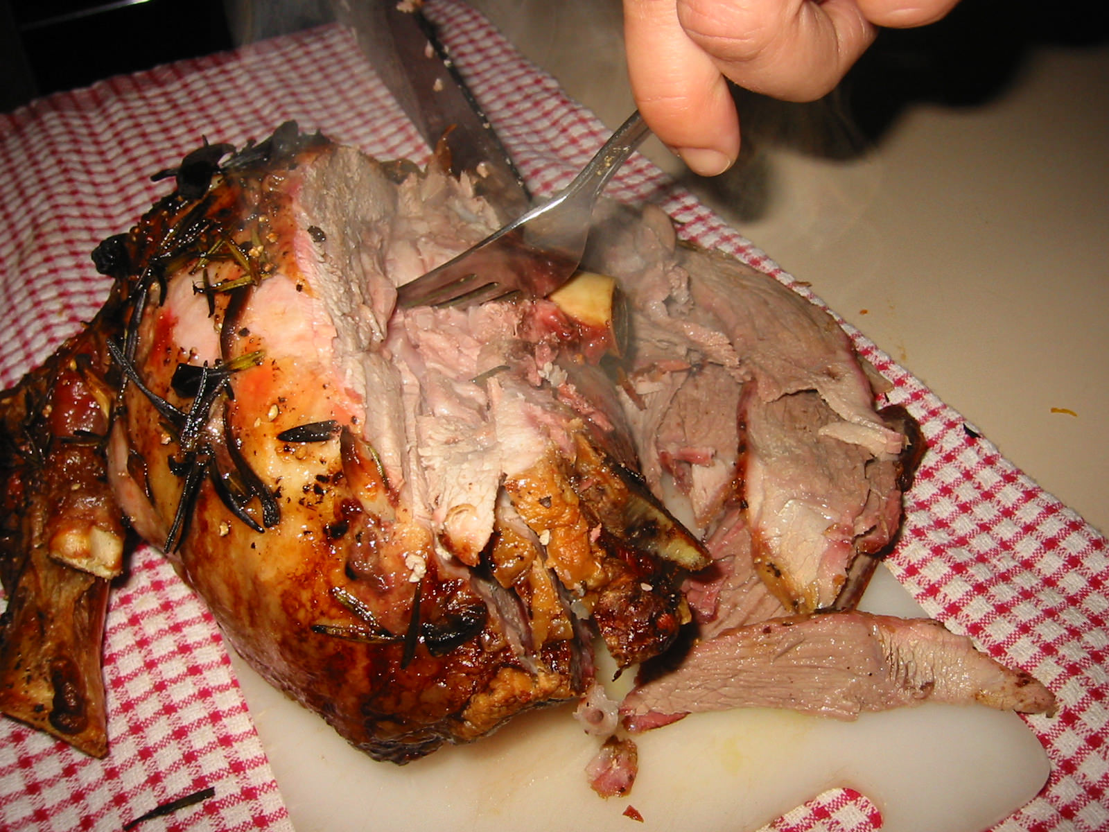 Carving the roast lamb
