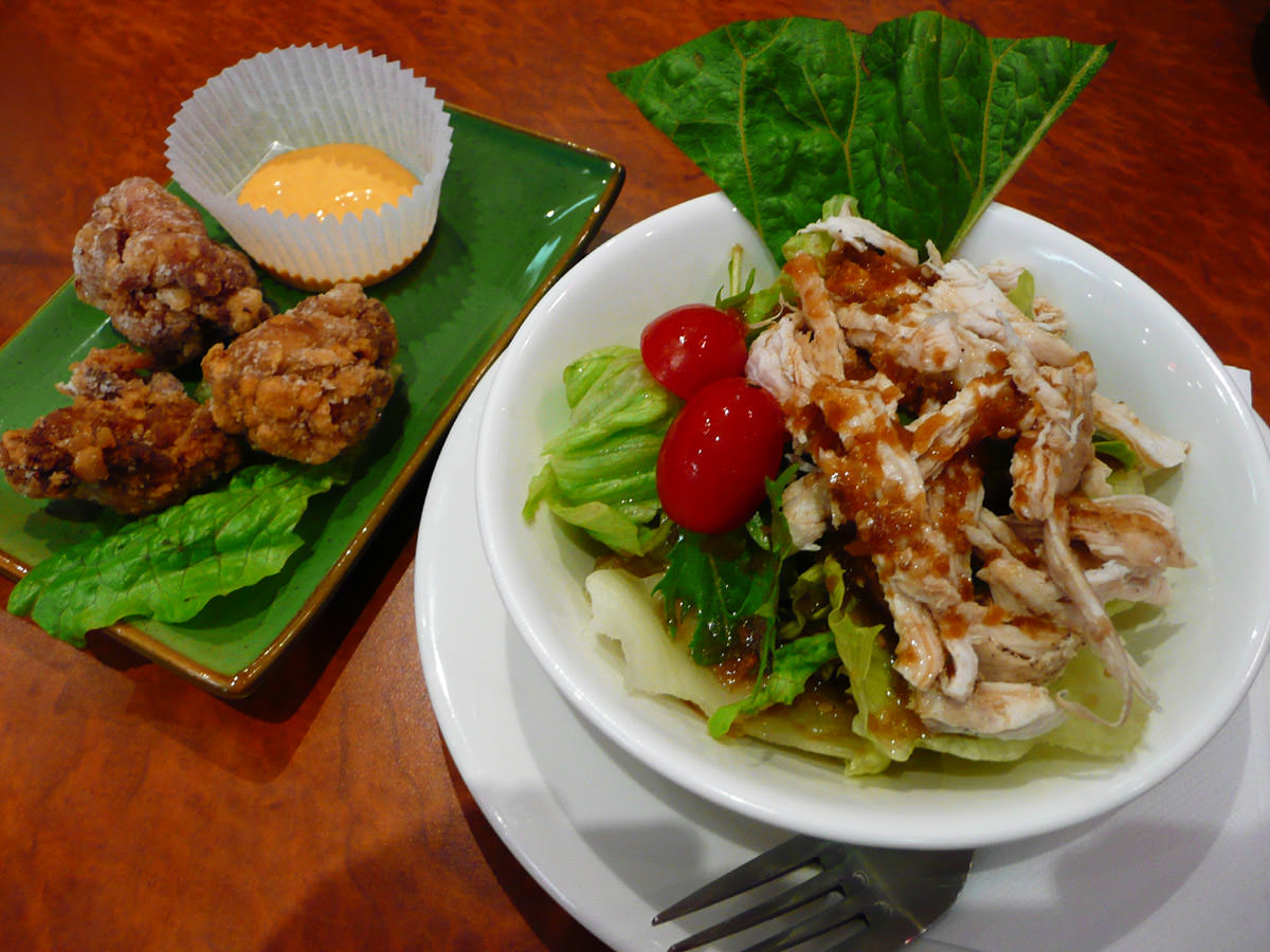 Chicken karaage and chicken salad
