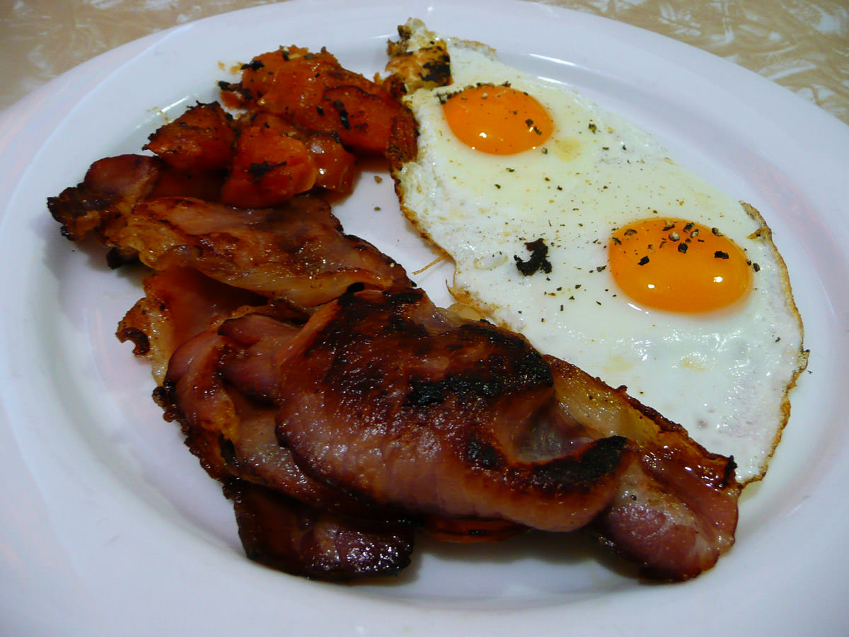 Bacon, eggs and tomato