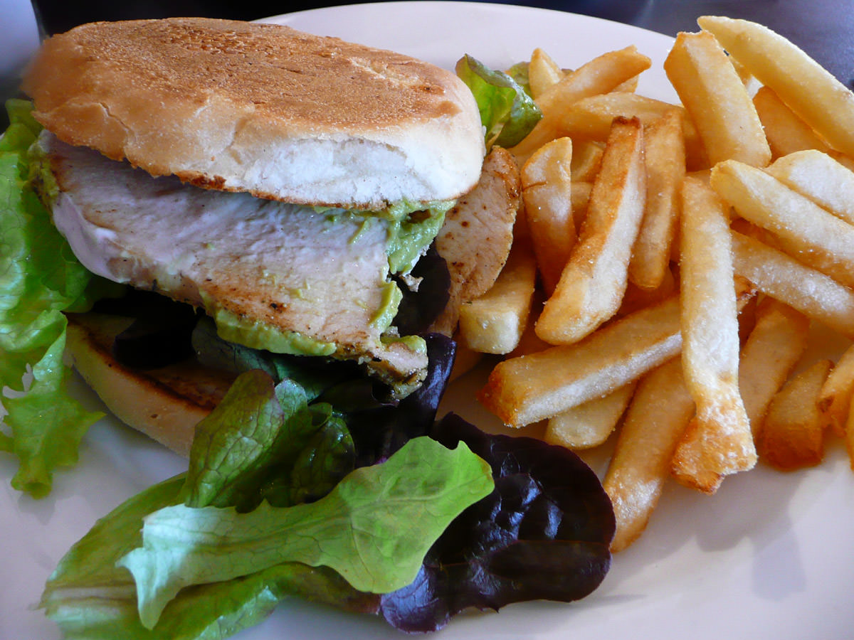 Chicken burger and chips