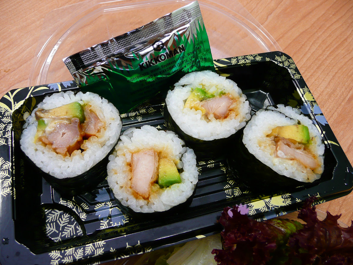 Teriyaki chicken and avocado sushi