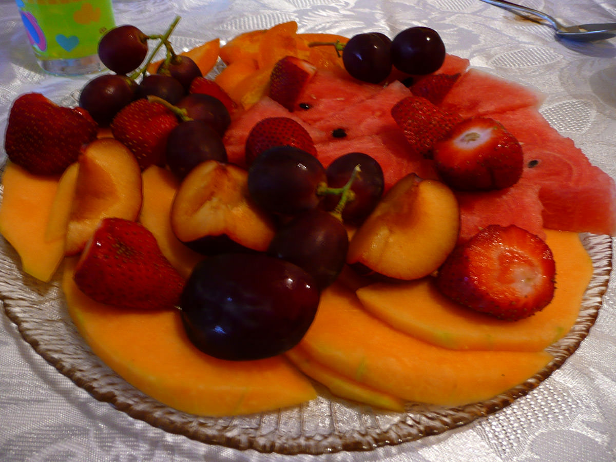 Fruit - rockmelon, watermelon, strawberries, plums, grapes and apricots
