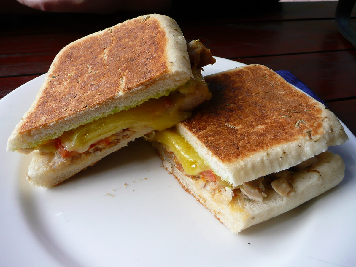 Panini with chicken, cheese and tomato