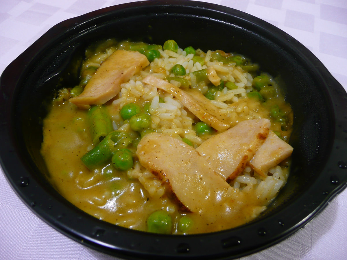 Lean Cuisine Thai Green Chicken Curry with rice close-up