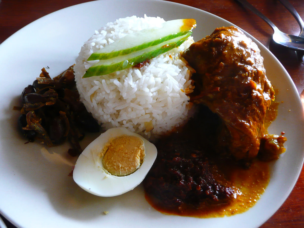 Nasi lemak with curry chicken