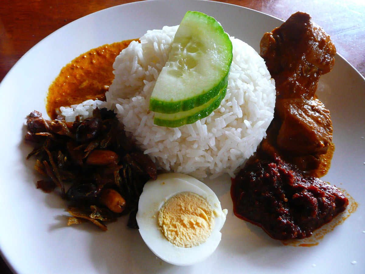 Nasi lemak with curry chicken