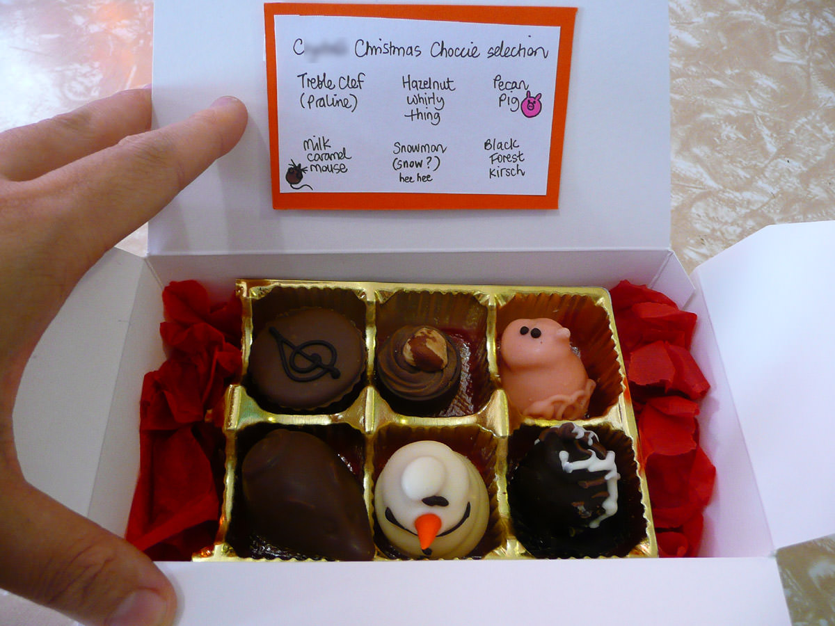 Handmade chocolates (bought from DJs, repackaged by me)
