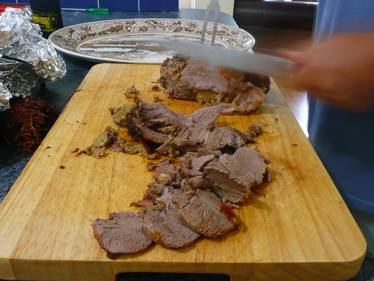 Carving the roast lamb