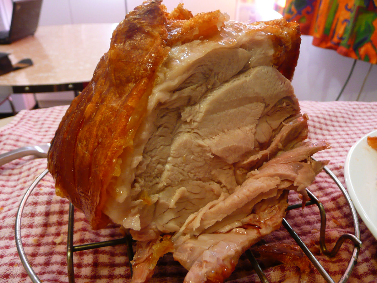 Roast pork after being sliced