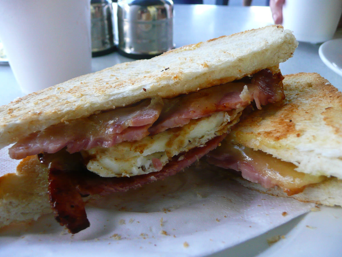Bacon, egg and cheese toasted sandwich innards