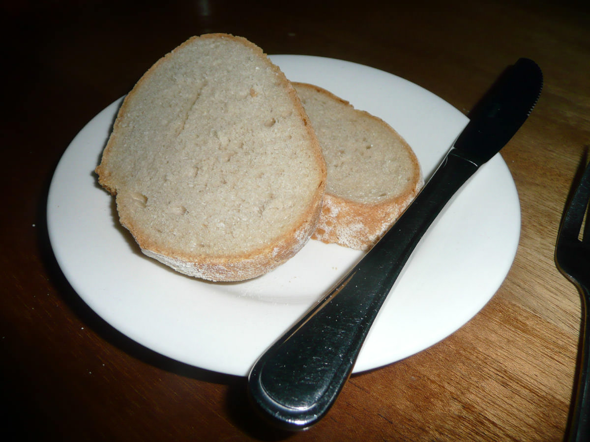 Crusty sour dough bread, served warmed