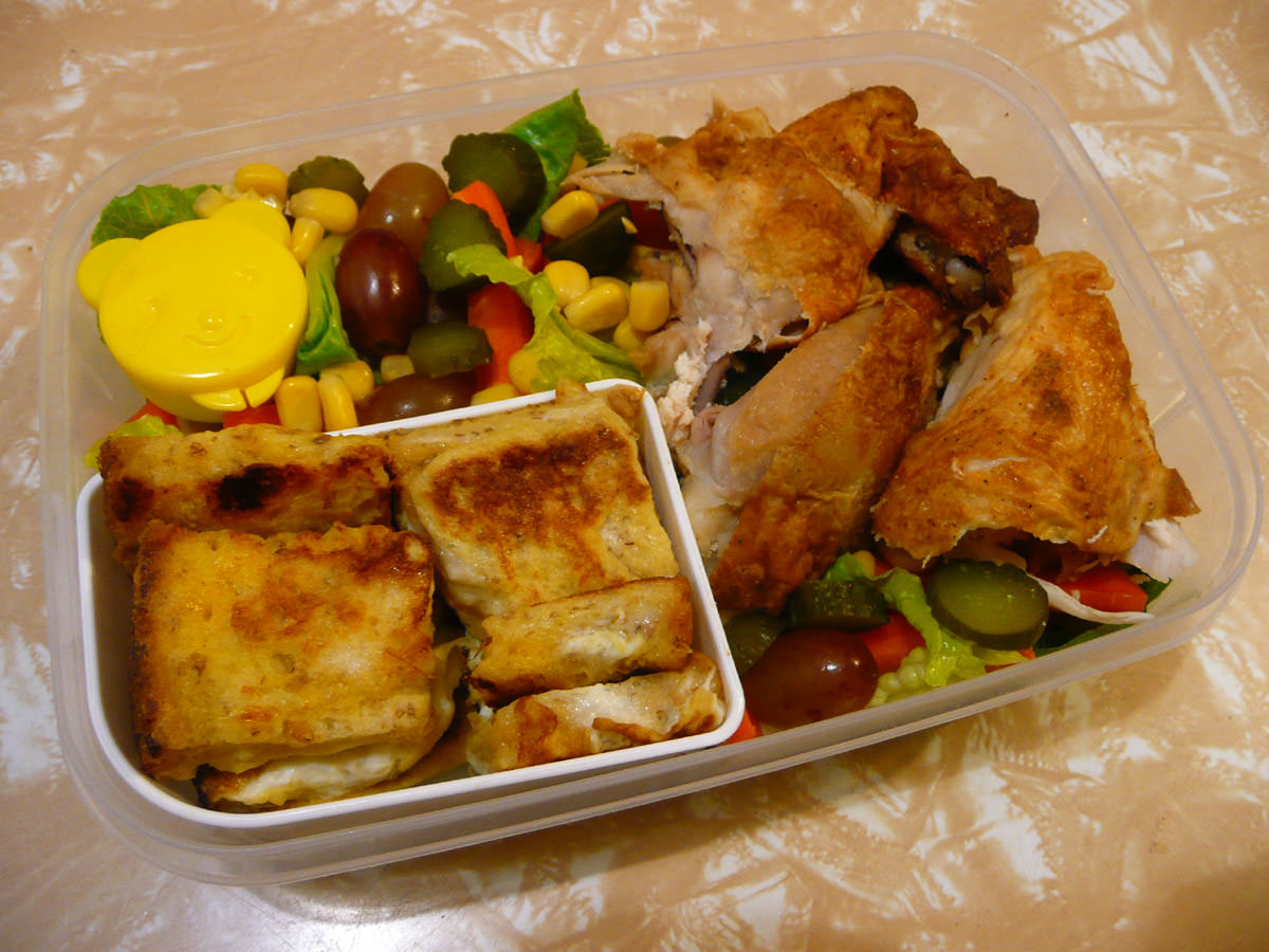 Bento - BBQ chicken, salad and French toast squares