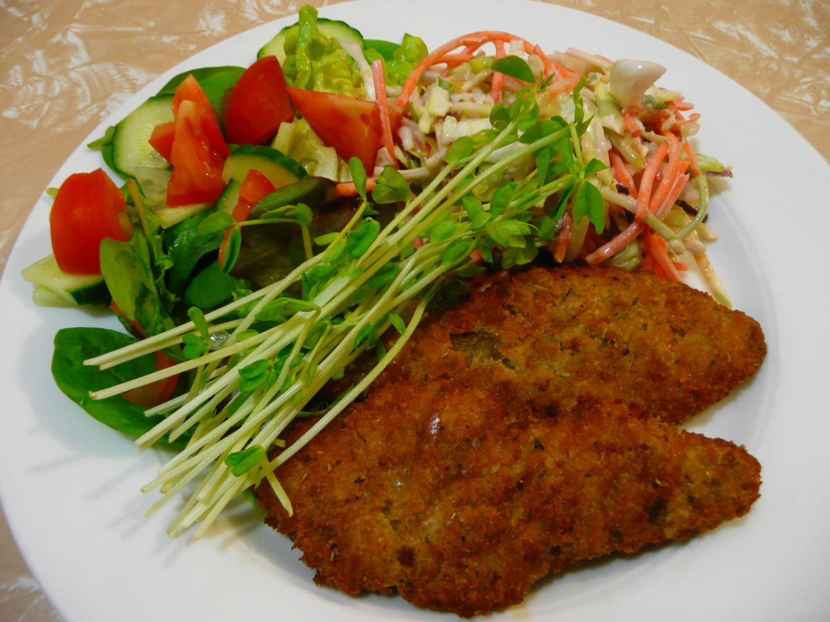 Dinner - lamb schnitzels and salad
