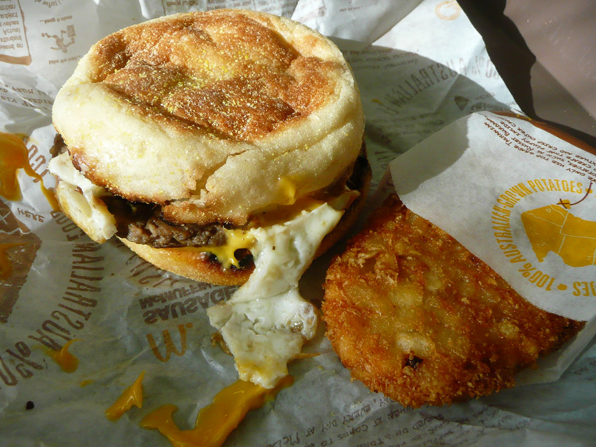 Sausage and egg McMuffin and a hash brown