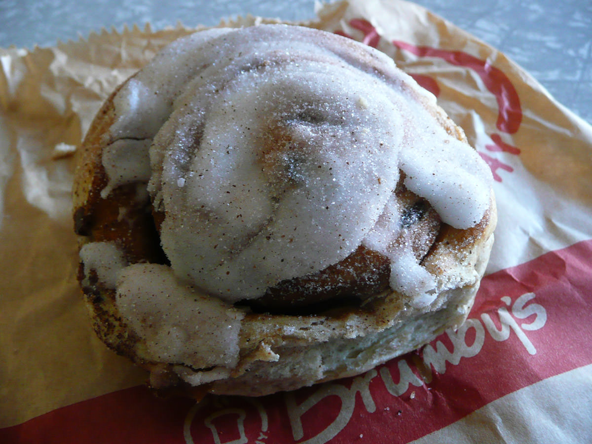 Iced cinnamon bun from Brumby's