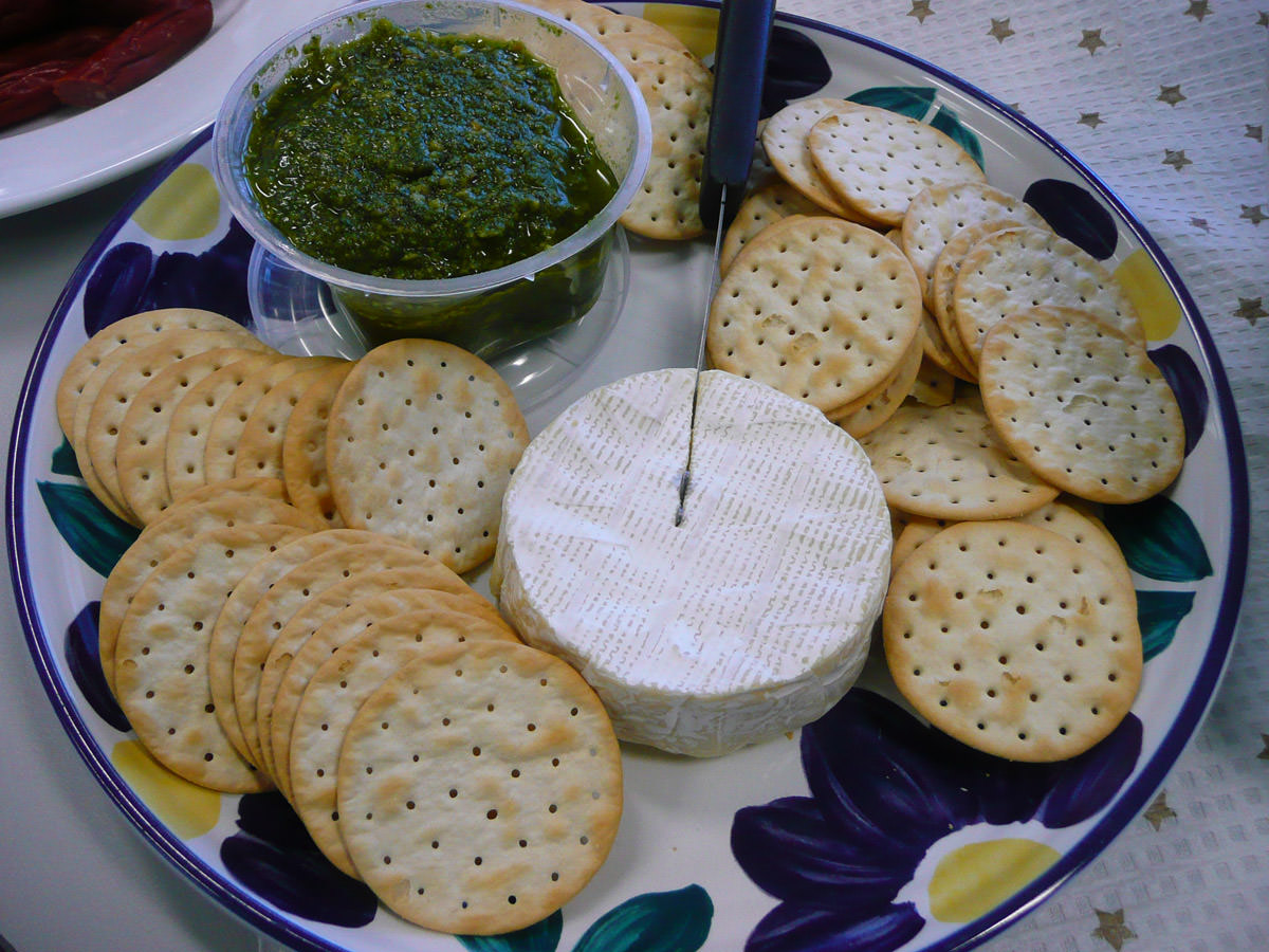 Cheese, dip and crackers