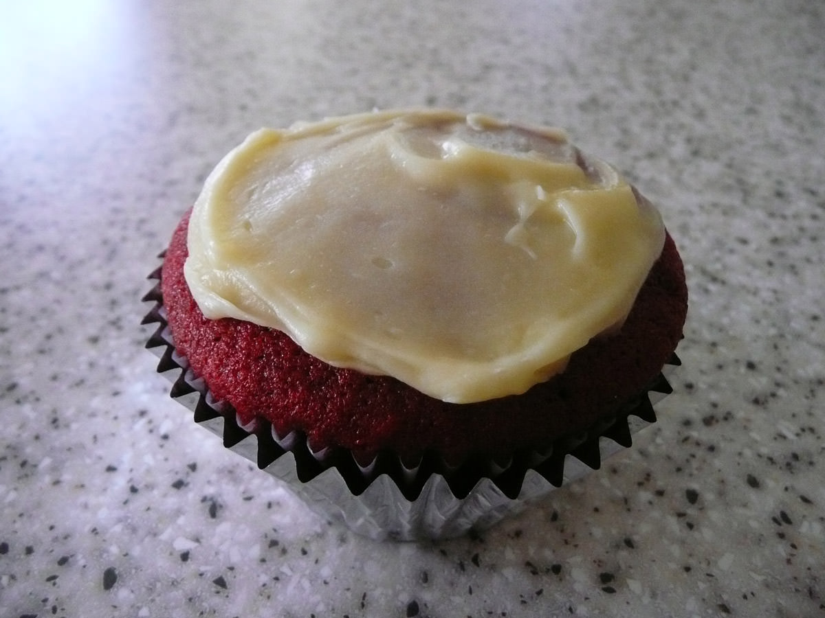 Red velvet cupcake with cream cheese icing