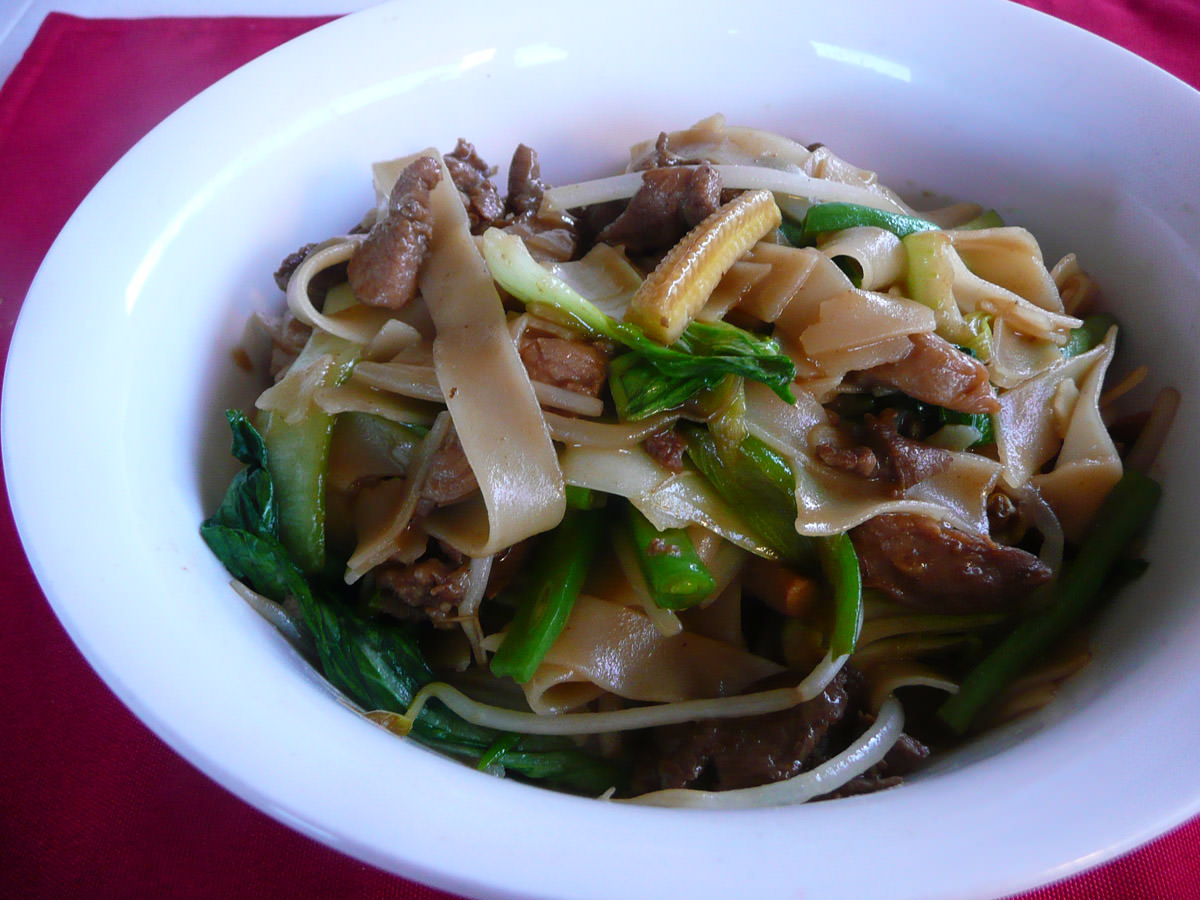 Rice noodles with marinated pork and turkey