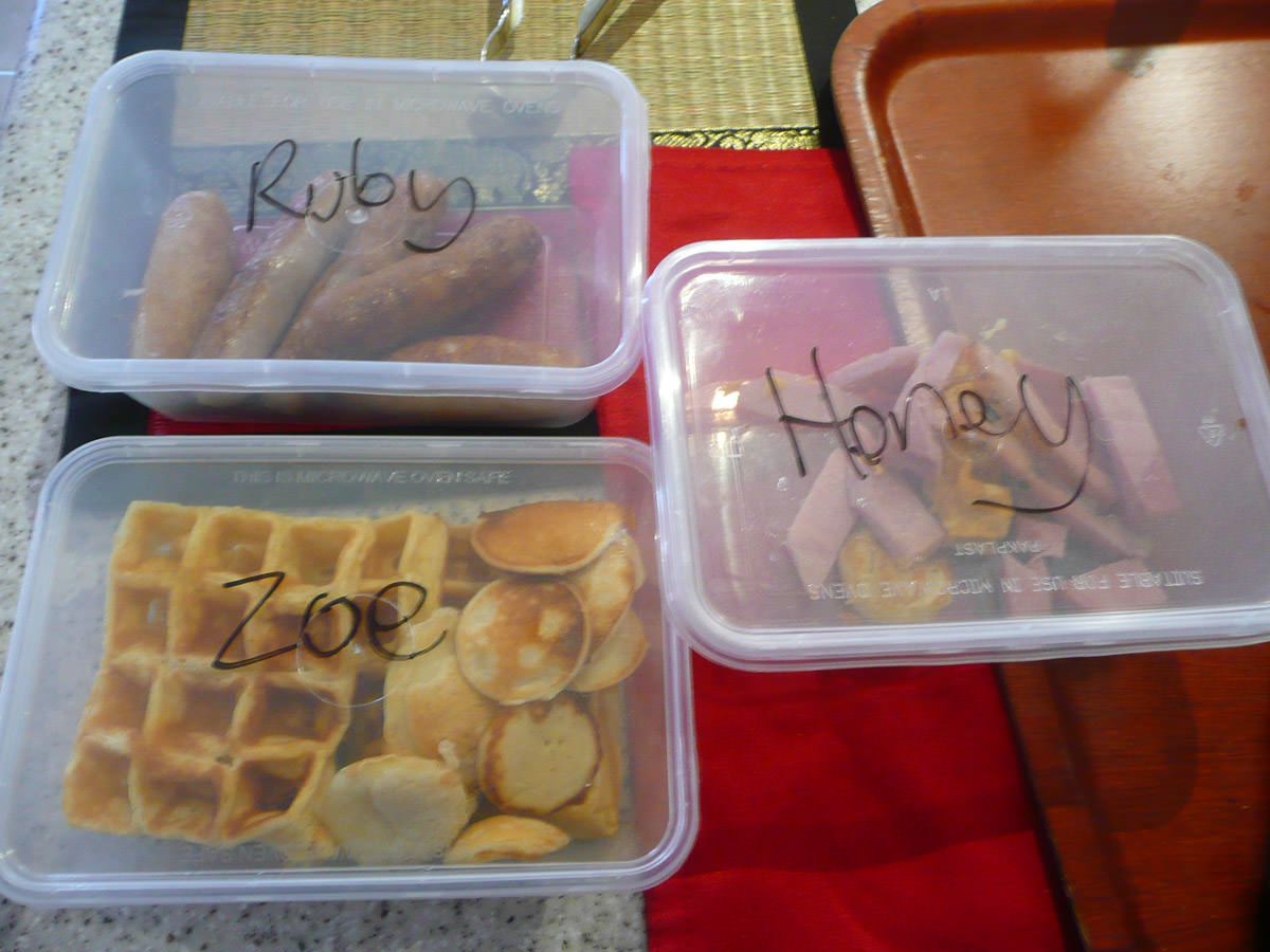 Leftovers takeaway - Scraps for Honey the dog, batter galore for Zoe, all sausages for Ruby