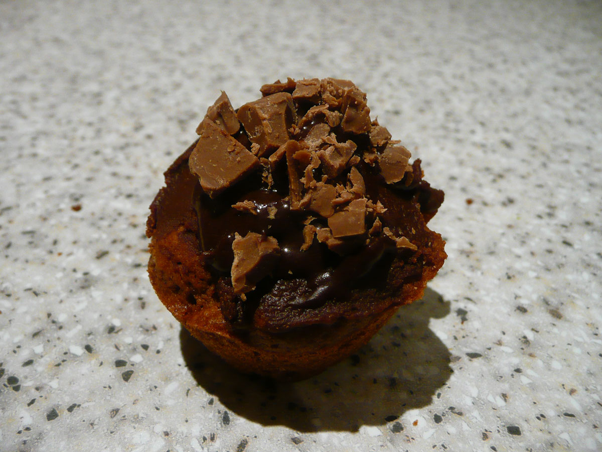 Chocolate mini muffin topped with chopped Cadbury's chocolate