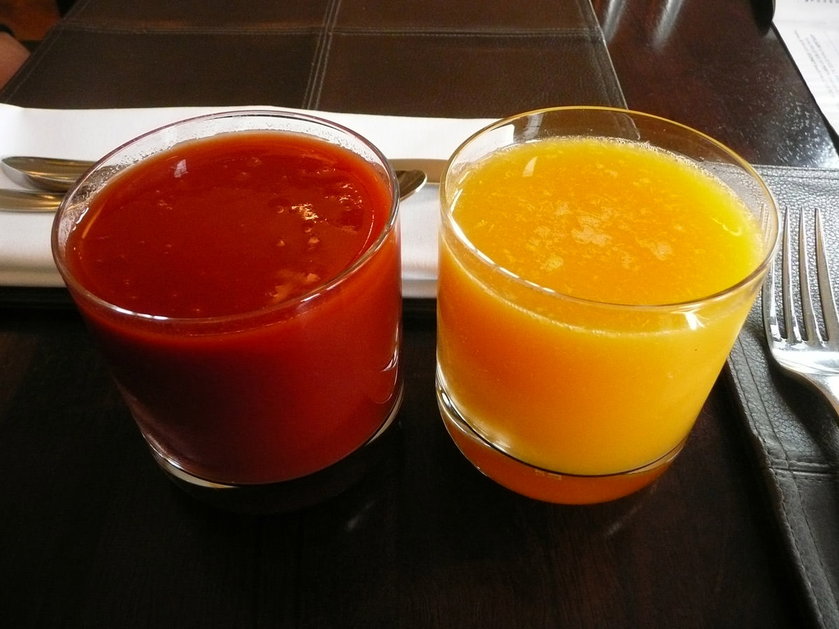 Tomato juice and orange juice