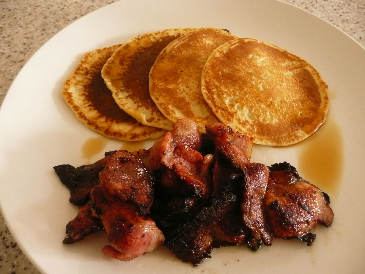 Pancakes with maple syrup and bacon