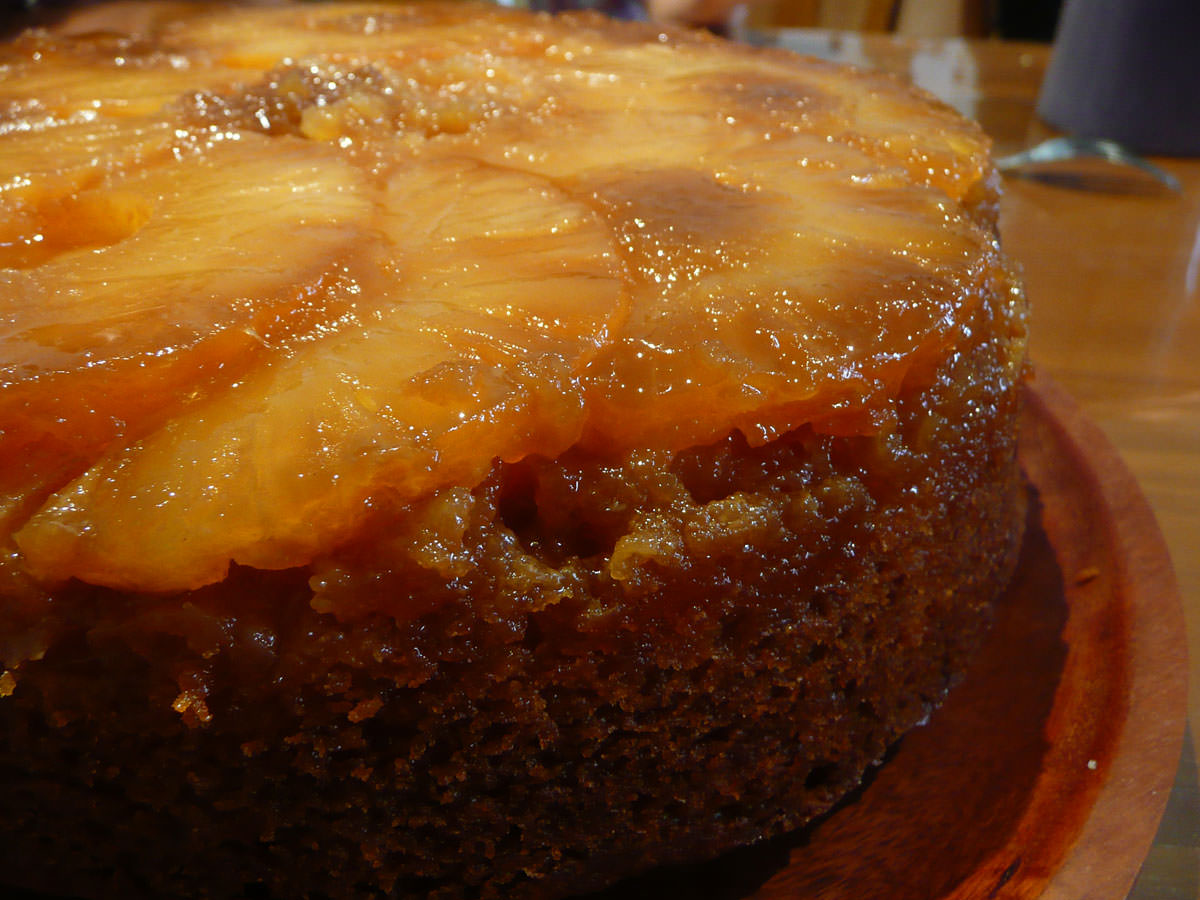 Pineapple upside-down cake close-up