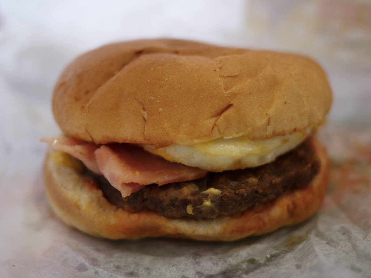 Sausage, bacon, egg and cheese burger
