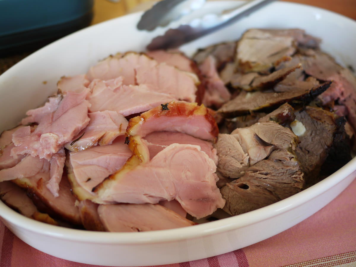 Baked ham and roast lamb