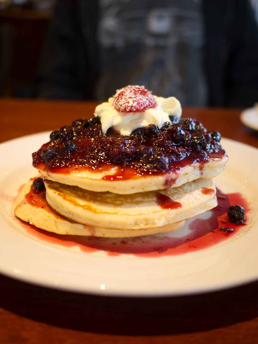 Pancakes with mixed berries and double cream (AU$17.50)