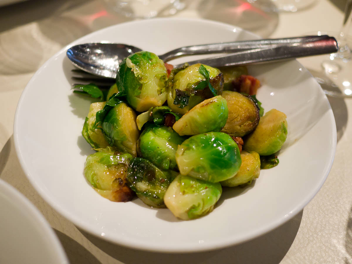Sauteed Brussels sprouts with smoked bacon