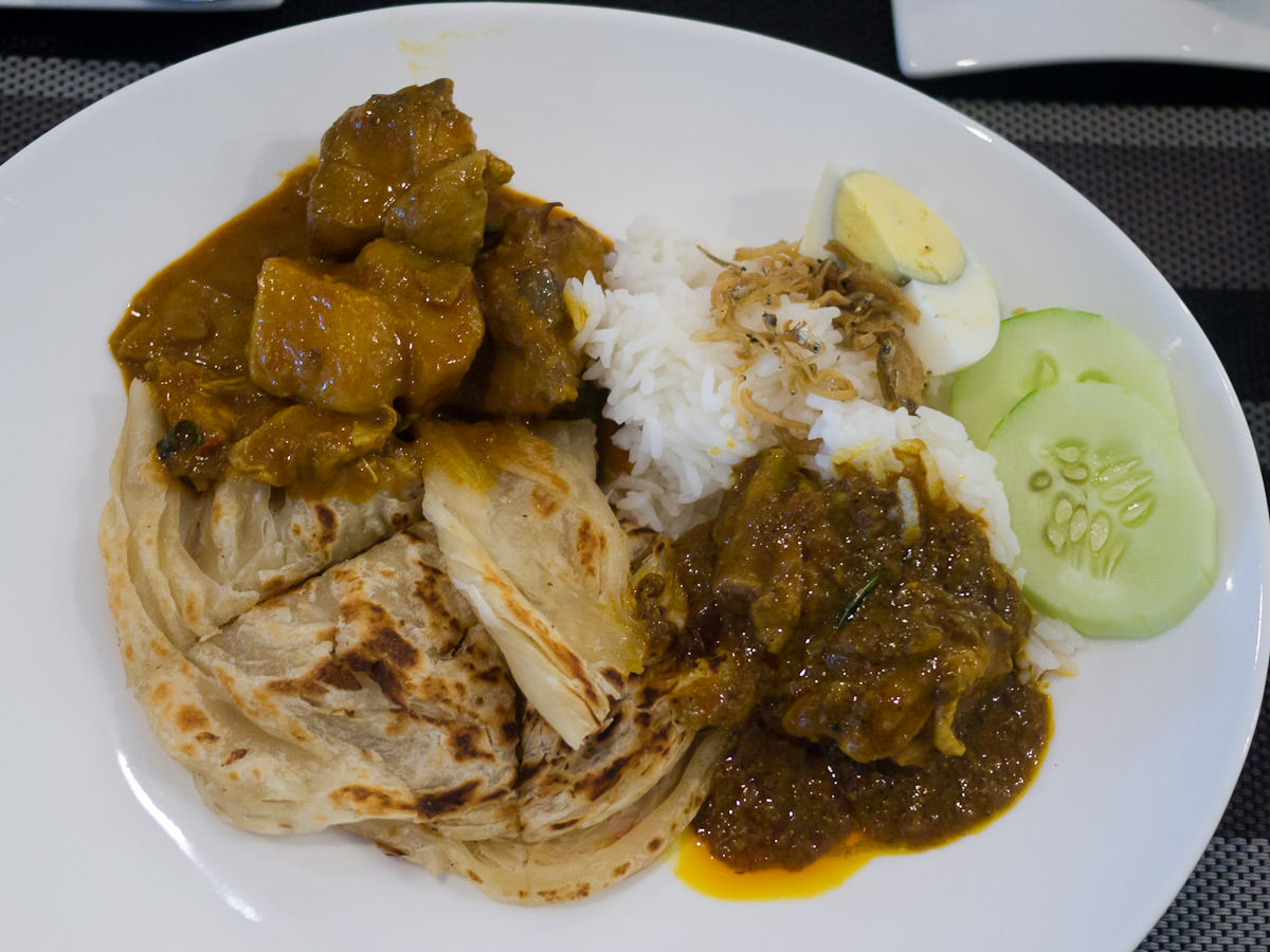 Roti and chicken curry and nasi lemak