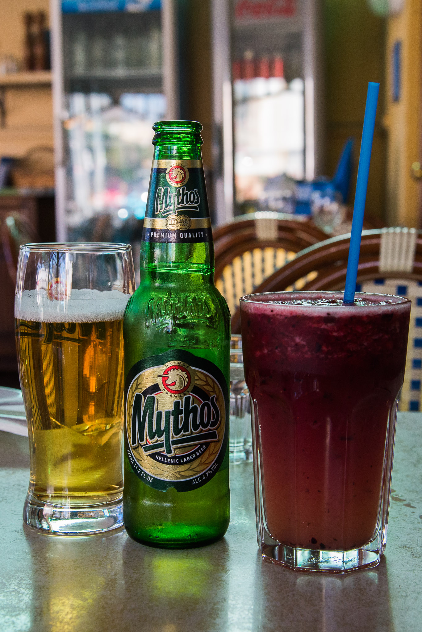 Mythos lager (AU$8.50), Spartan Crush (mixed berries mocktail with a dash of pineapple and apple juice (AU$9.80)