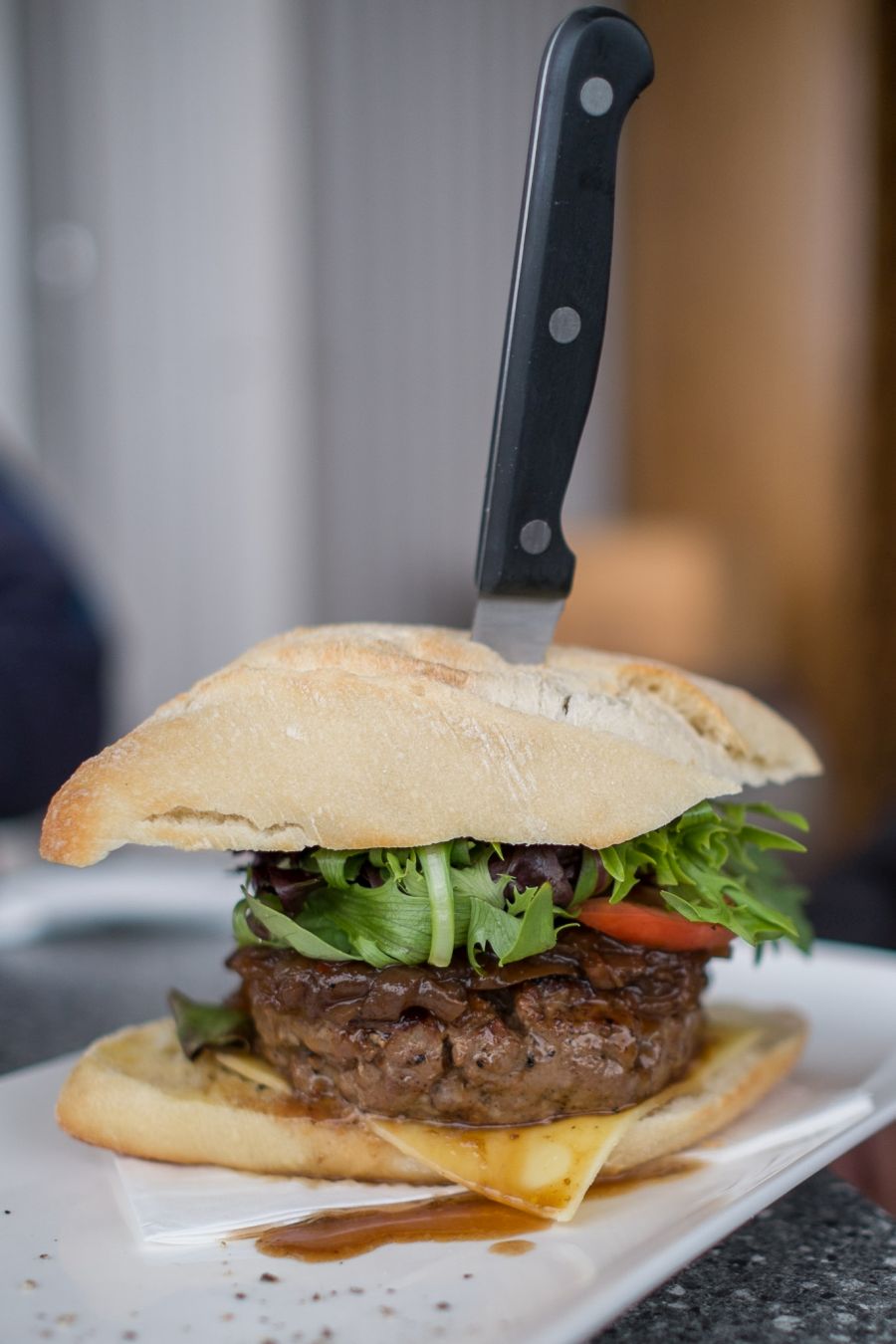 Bruny Island Premium Beef Burger (AU$16) - with cheese, lettuce, tomato, onion chilli jam and choice of sauce (tomato, BBQ or sweet chilli)
