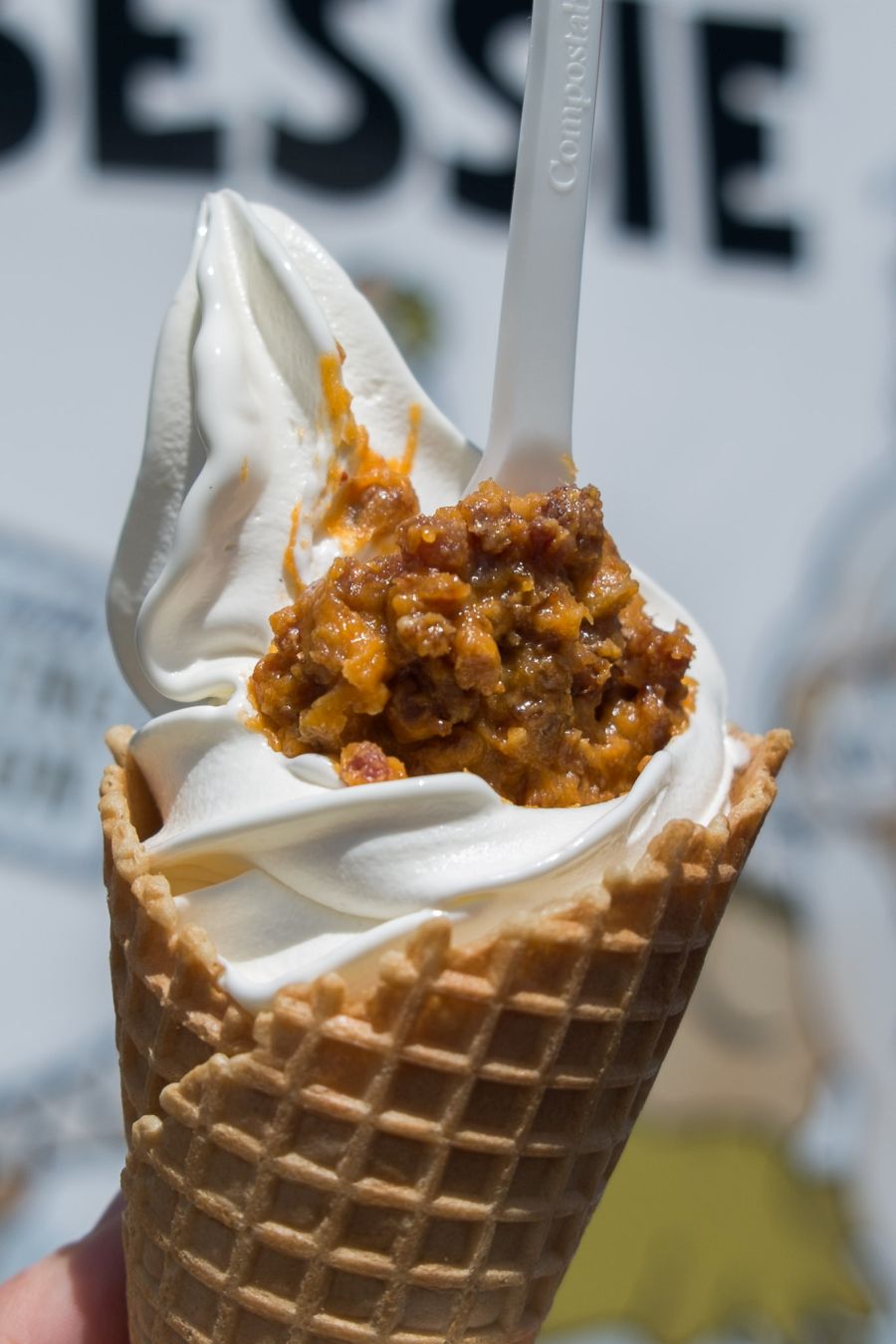 From Big Bessie - the Salty Licker - soft serve vanilla with bacon marmalade