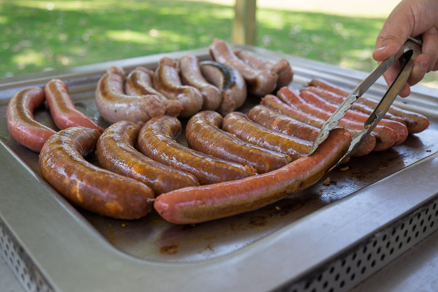 Sausages from Mondo Butcher in Inglewood: pork, herb and honey, chorizo, and BBQ beef