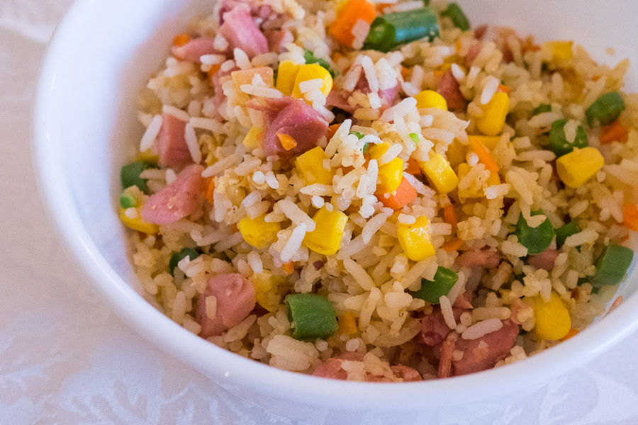 Fried rice made with Christmas ham