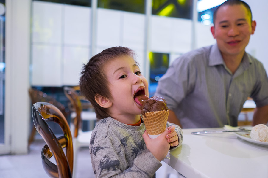 Caleb enjoyed his chocolate ice cream cone at Icey Ice