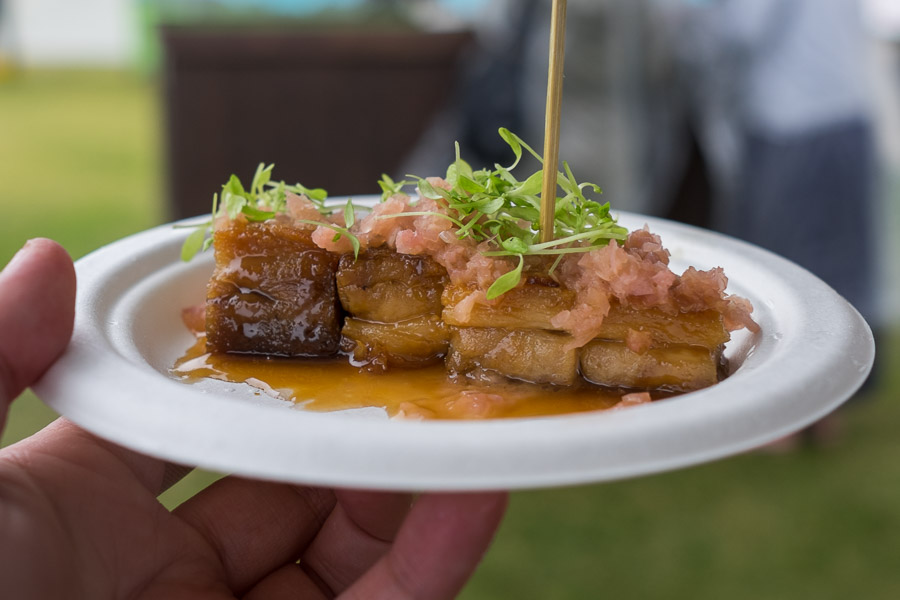 Nobu: Linley Valley Pork Belly with spicy miso caramel sauce and ginger salsa (12 crowns).