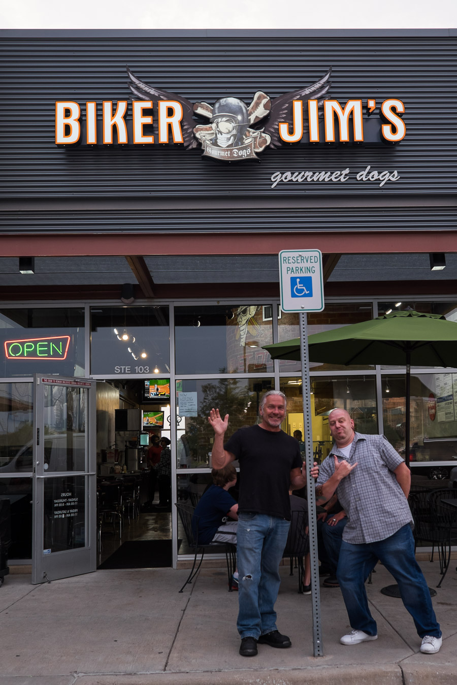 Biker Jim himself and manager Daniel posed for a pic out front 