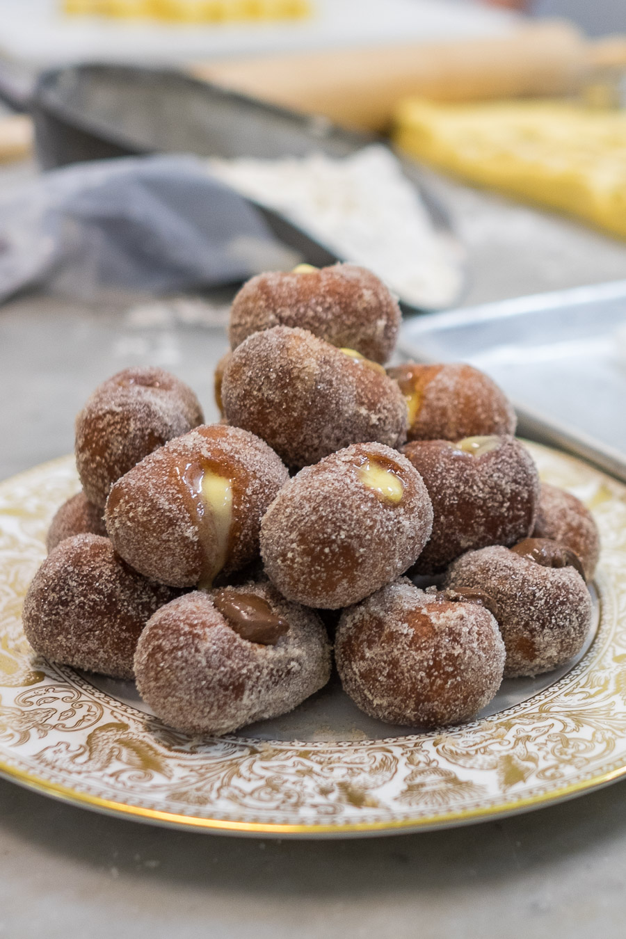 Doughnuts with lemon curd and Nutella.