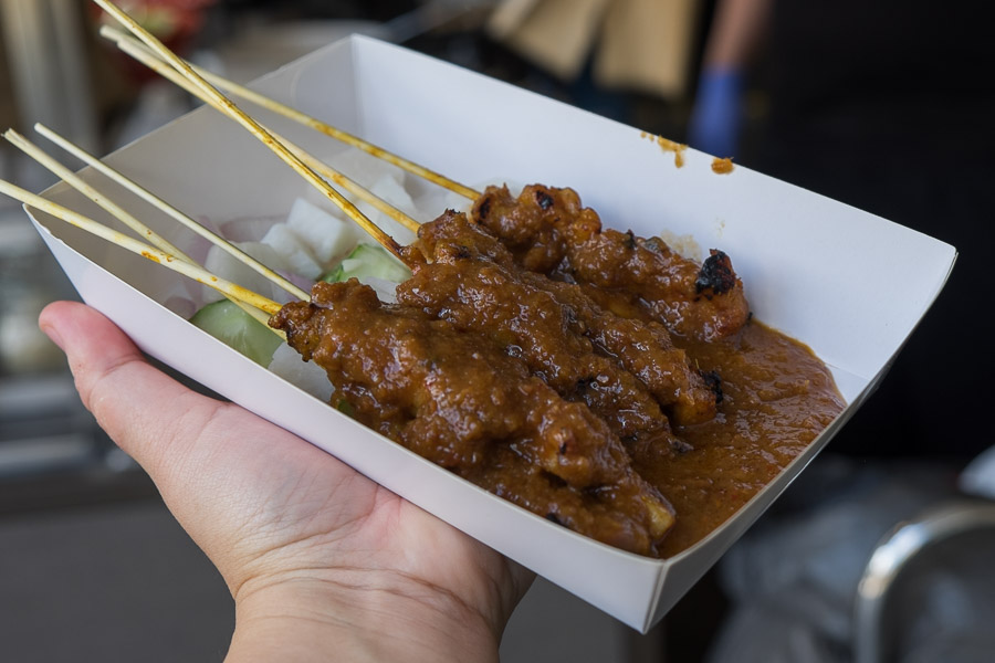 The chicken satay was served with plenty of peanut sauce, ketupat (rice cake), cucumber and red onion.