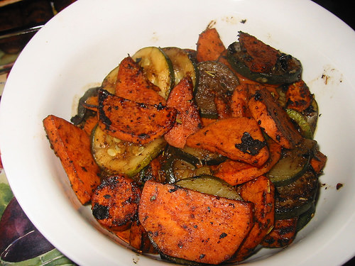 Barbecued zucchini and sweet potato