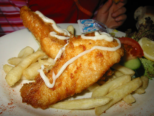 Kids' fish and chips, tartared up