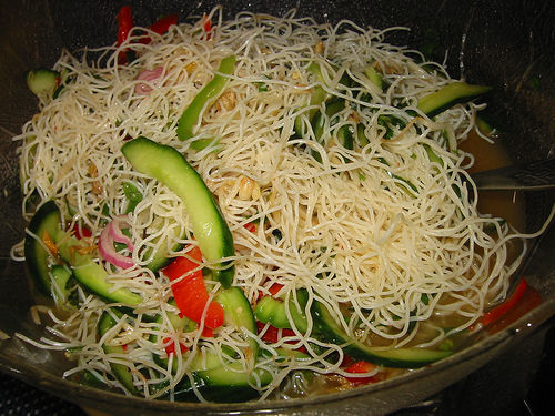 Rice noodle salad, close-up