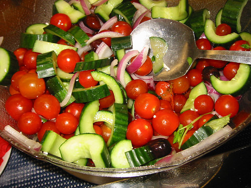 Almost-Greek salad, close-up