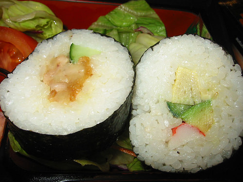 Close-up of the sushi
