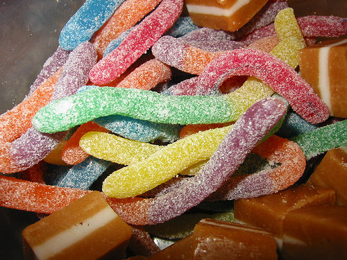 Sour worms and jersey caramels